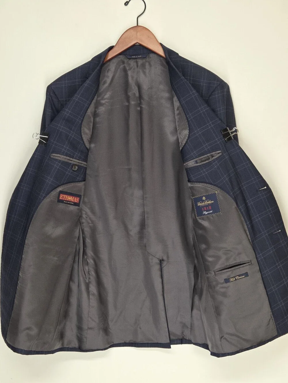 Brooks Brothers 1818 Fitzgerald Navy Windowpane Silk Wool Sport Coat 41R